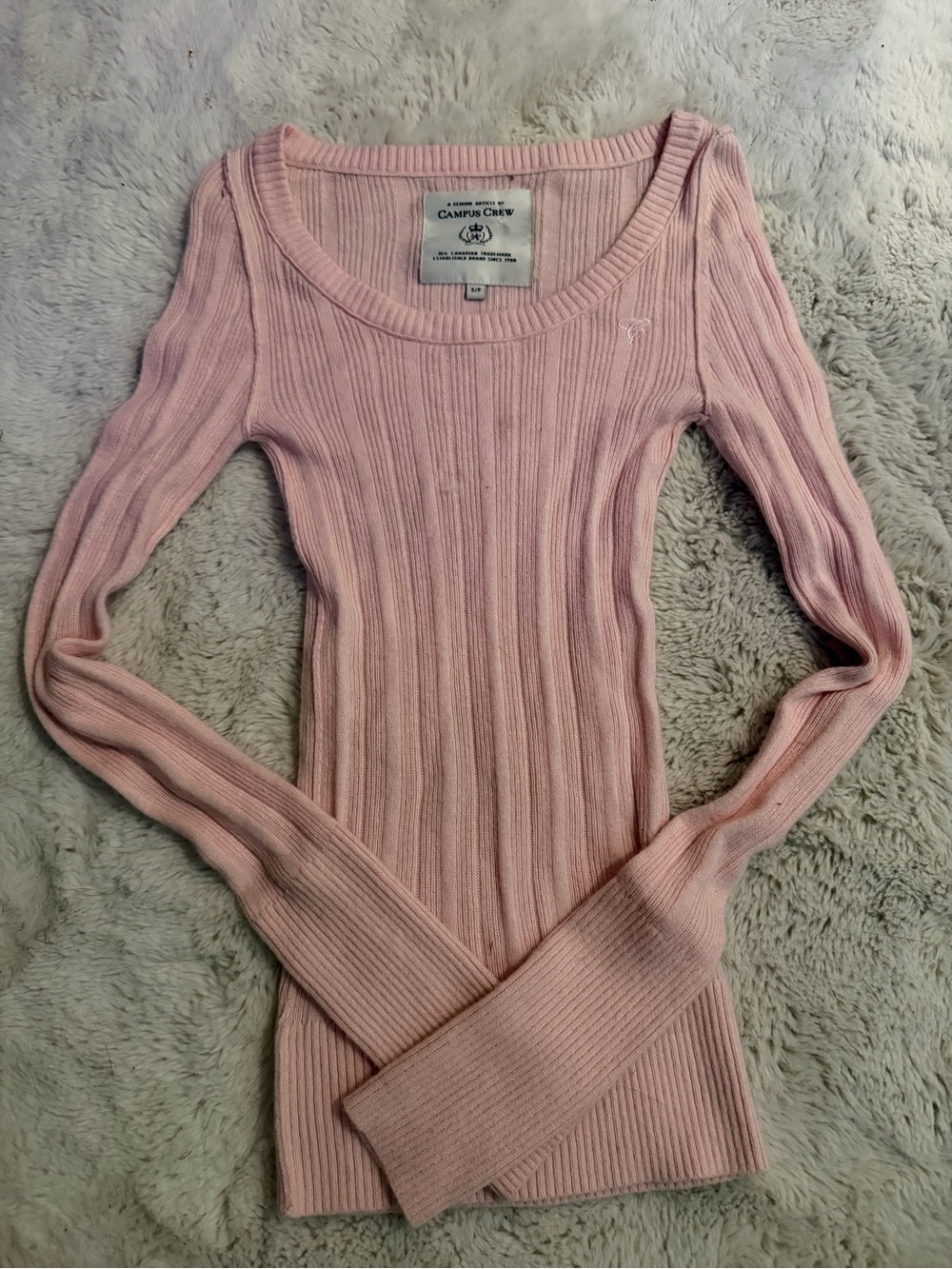 Campus Crew Women's Ribbed Scoop Neck Sweater - Pale Pink
